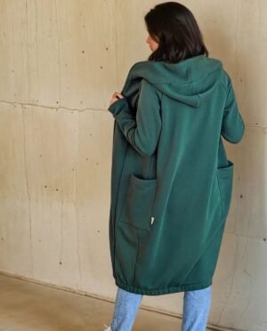 Comfy long jacket with big hood and zipper 'DEW'